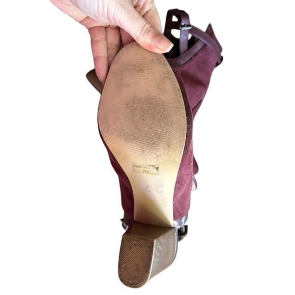 Penny Love Kenny Maroon Red Suede Strappy Block Heels Size 10 - Picture 8 of 8